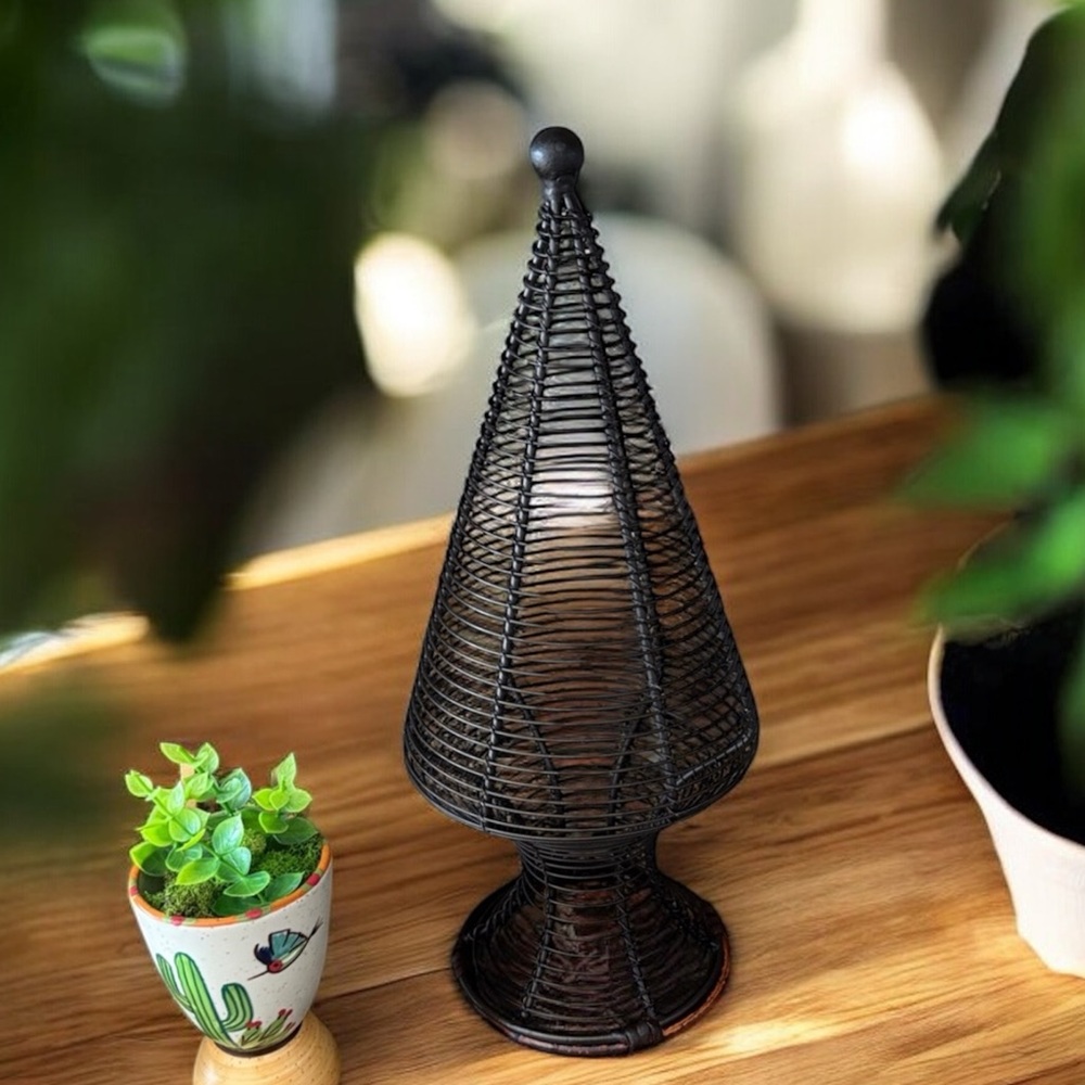 Black Wire Metal Cone Tree Decor 15” H x 6” H